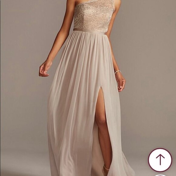 NWT'S David's Bridal champage One Shoulder-Lace w/ Tulle Overlay Retail $179 S12 - Picture 4 of 6